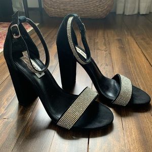 Steve Madden Black with Rhinestone Suede Block Heels